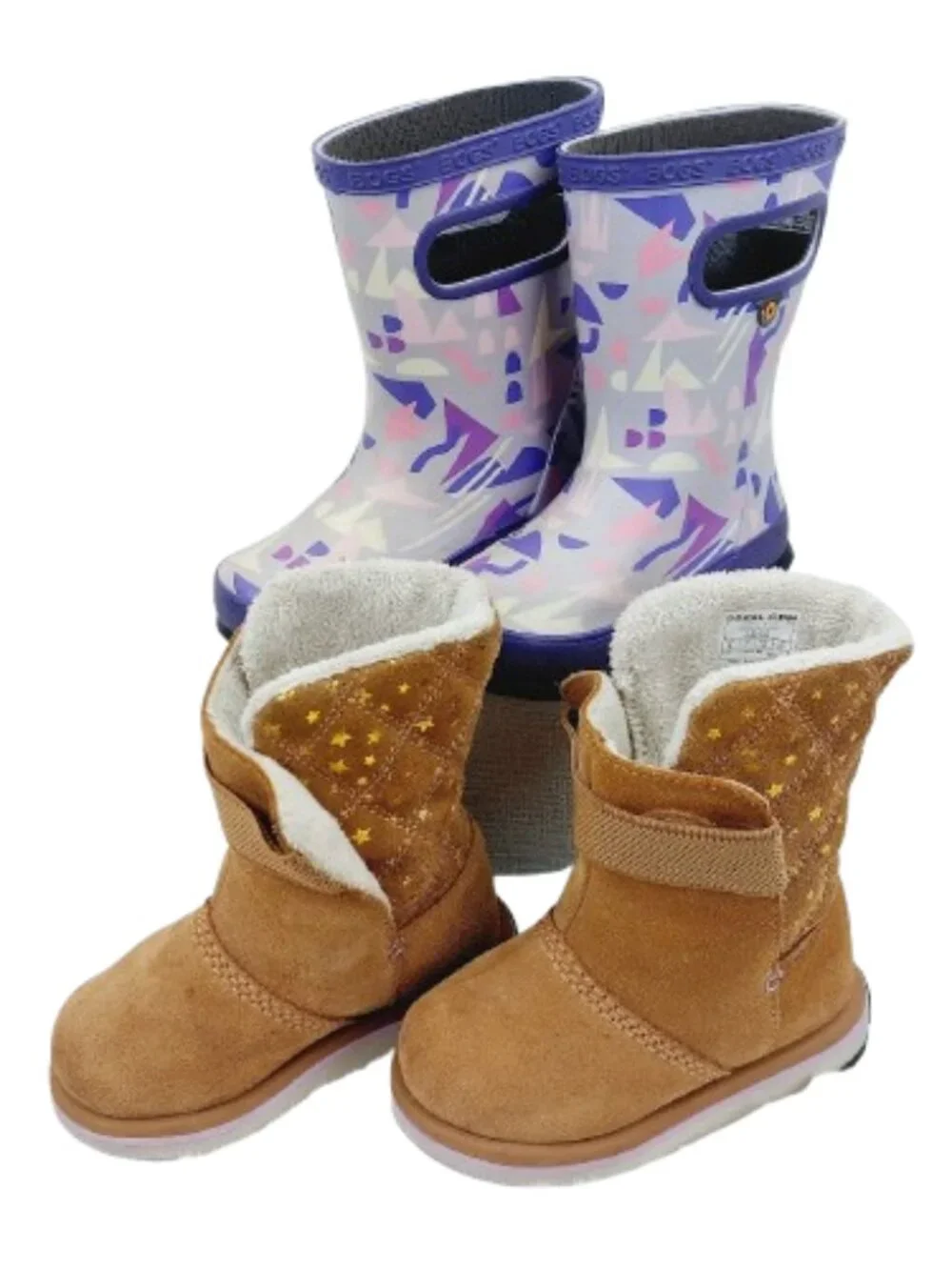 Set of 2 Sorel Bogs Girl's Brown Purple Suede Waterproof Ankle Snow Boots Size 8